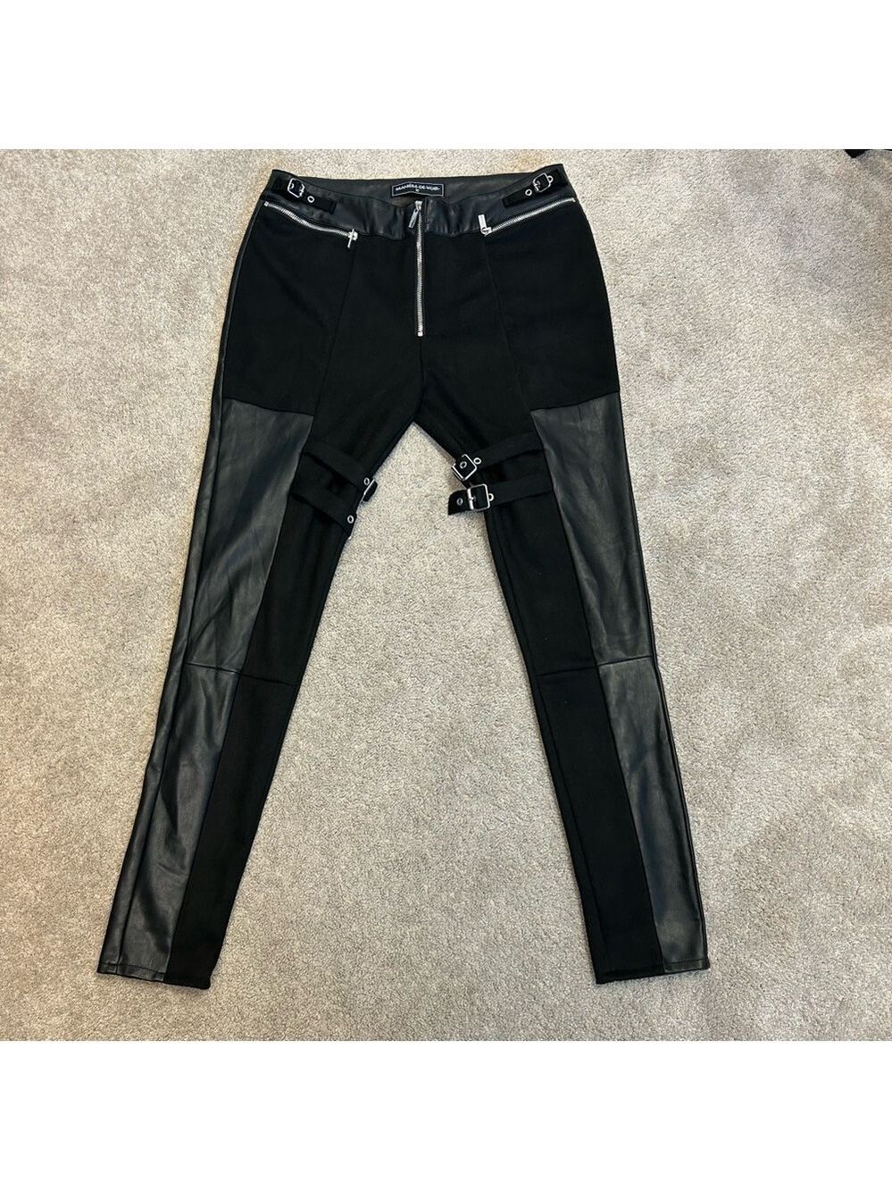 maniere de voir black leather buckle zipper detail legging skinny pants 16 vegan